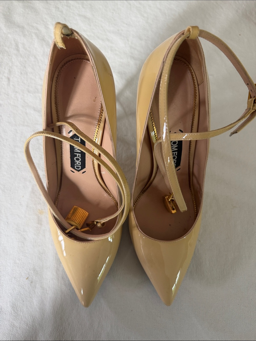 Tom Ford Nude Patent Leather Ankle Strap Pumps – Size 40.5